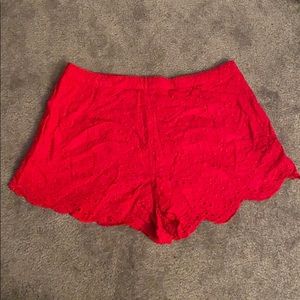 Red Scalloped Eyelet Shorts